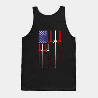 Patriotic Fishing T Shirt American USA Flag Fishing Pole Tank Top